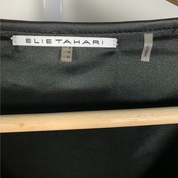 ELIE TAHARI Tie Waist Layered Look Sweater Dress Tiered Viscose Wool Black 8 - Picture 3 of 10